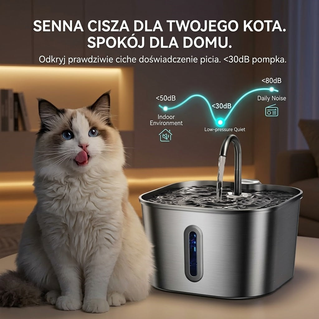 Poidełko PurrFlow – Automatyczna Fontanna Metalowa + 4 Filtry w Zestawie